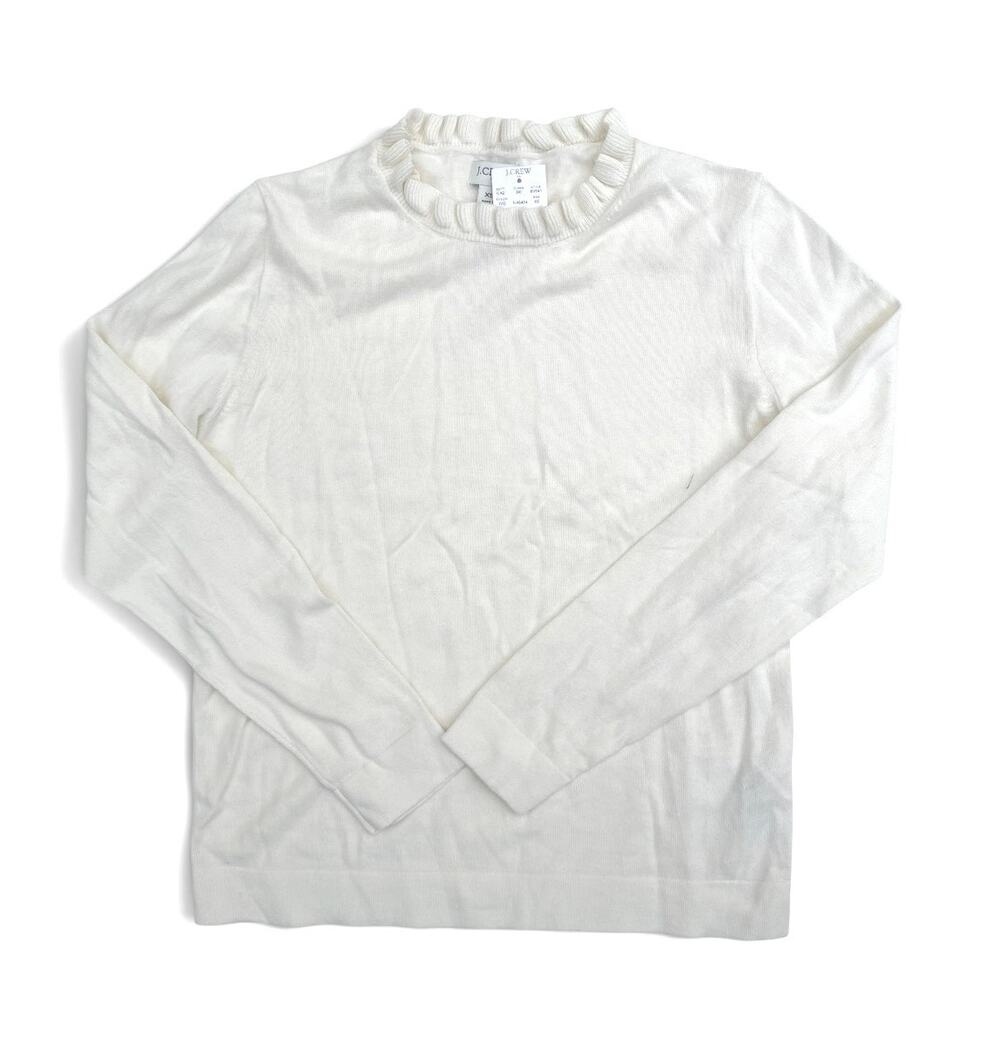 J.Crew Ivory Cotton Ruffle Neck Sweater Preppy Classic Academia NWT Women’s XS